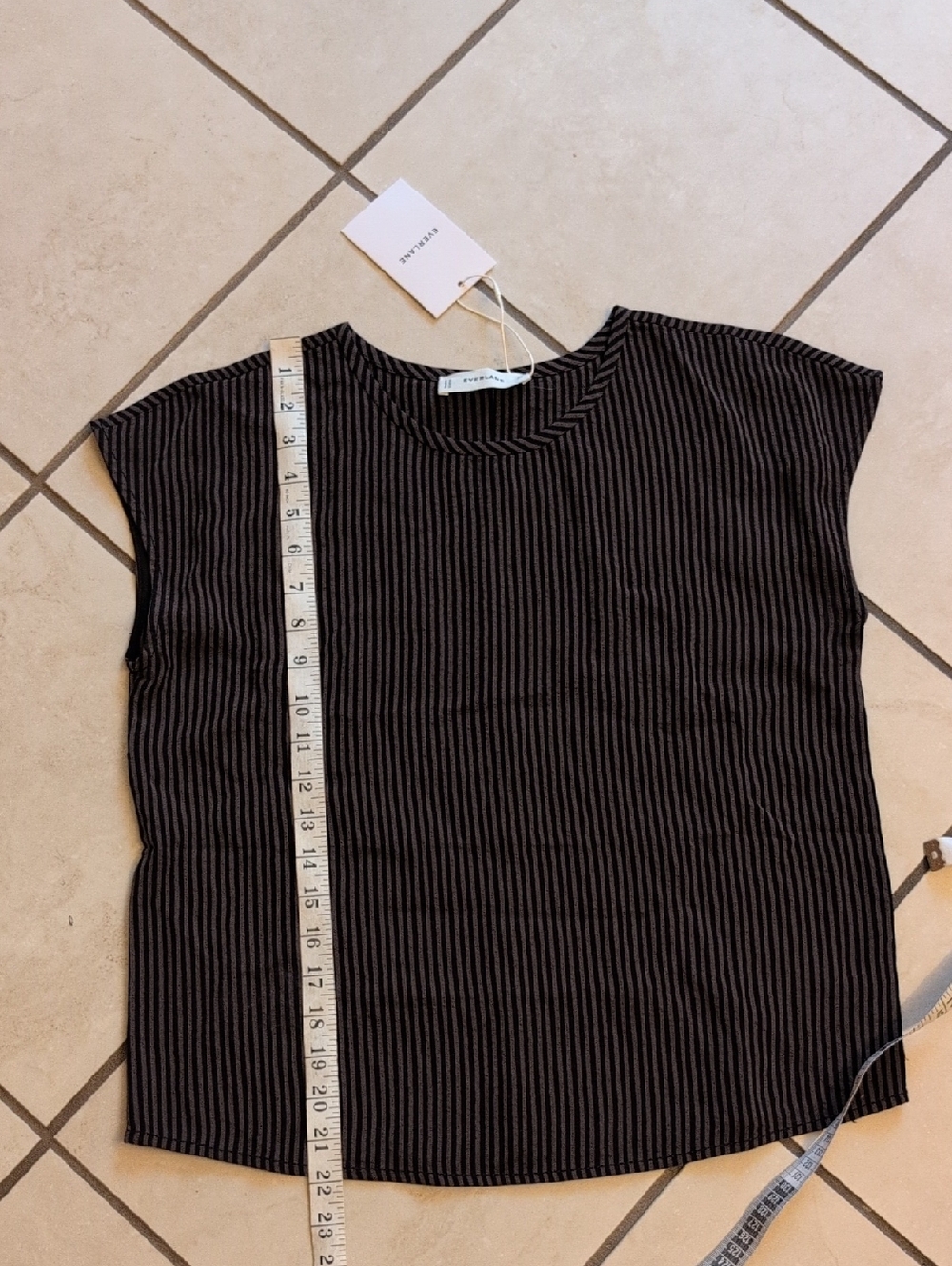 NWT Everlane The Mini Jacquard Stripe Top Brown Black Short Sleeve Size XS - Picture 8 of 9